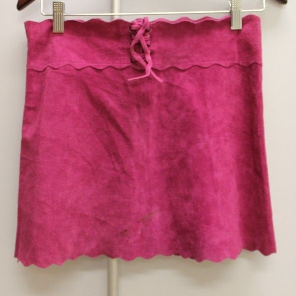 Hot Pink Suede Lace Up Mini Skirt